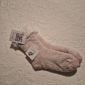 Muk Luks Cabin Socks pink heather with white fuzzy lining womens S/M 6-8 NWT